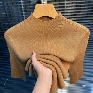 新款 羊毛中领五分袖 女2025秋季 打底衫 洋气半高领毛衣 气质针织薄款