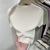T恤薄款 纯色冰丝针织短袖 软糯上衣 修身 半高领半袖 女2025夏季 新款