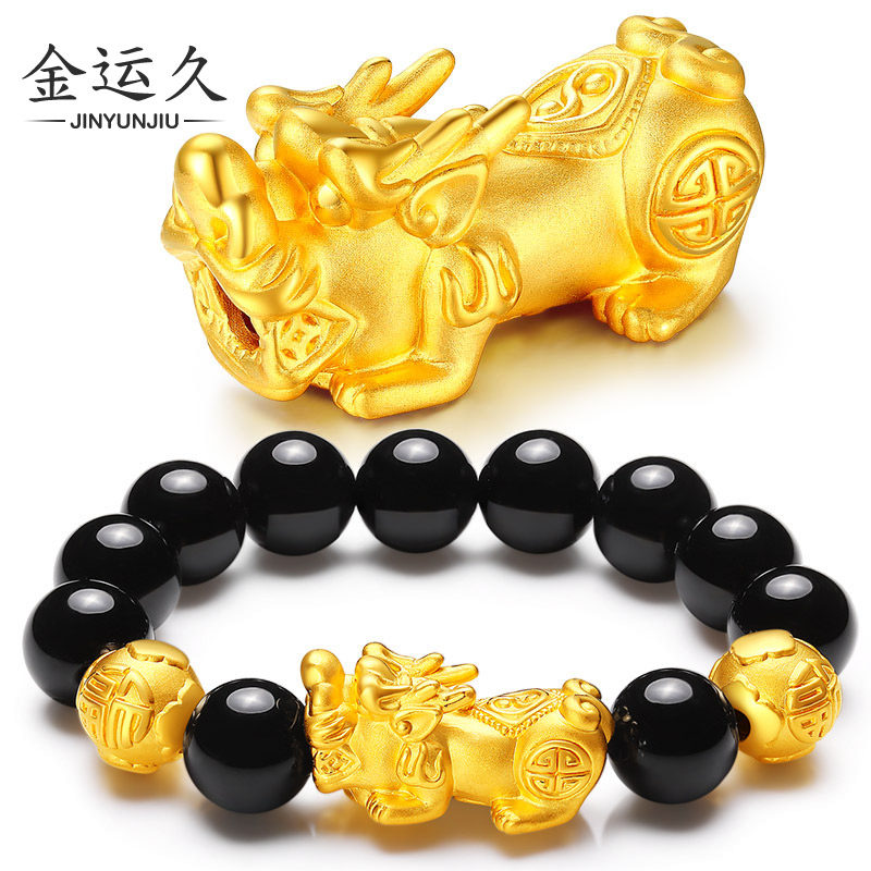 3d硬金 黄金貔貅转运珠手链999足金福禄寿转运珠貔貅手串情侣款