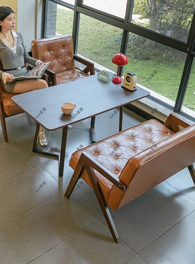 奶茶店桌椅组合甜品咖啡厅书吧简约休闲区双人洽谈个性卡座皮沙发