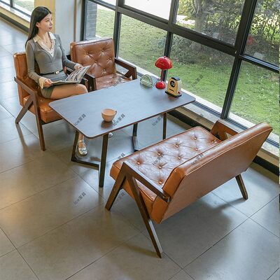 奶茶店桌椅组合甜品咖啡厅书吧简约休闲区双人洽谈个性卡座皮沙发