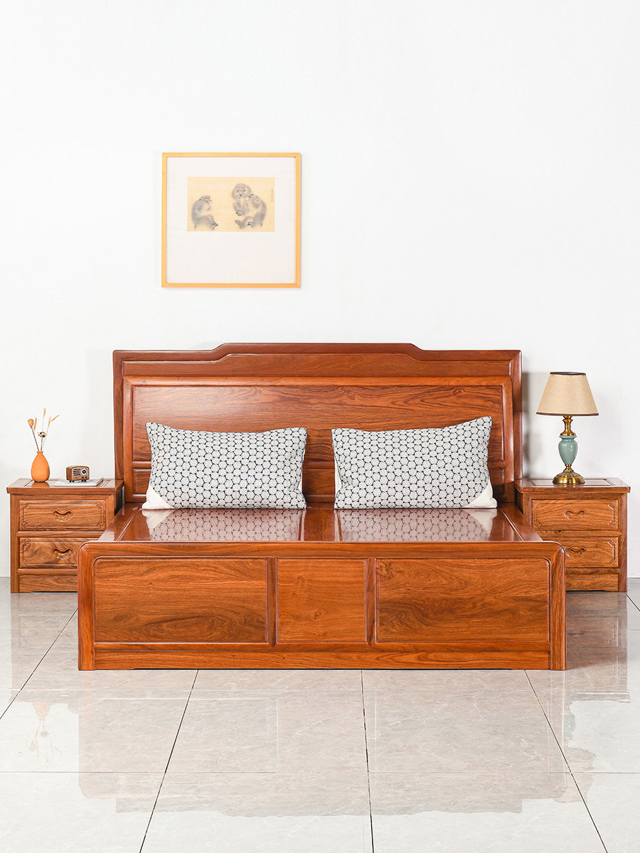 红木大床新中式床榻全实木双人床花梨木卧室家具刺猬紫檀婚床简约