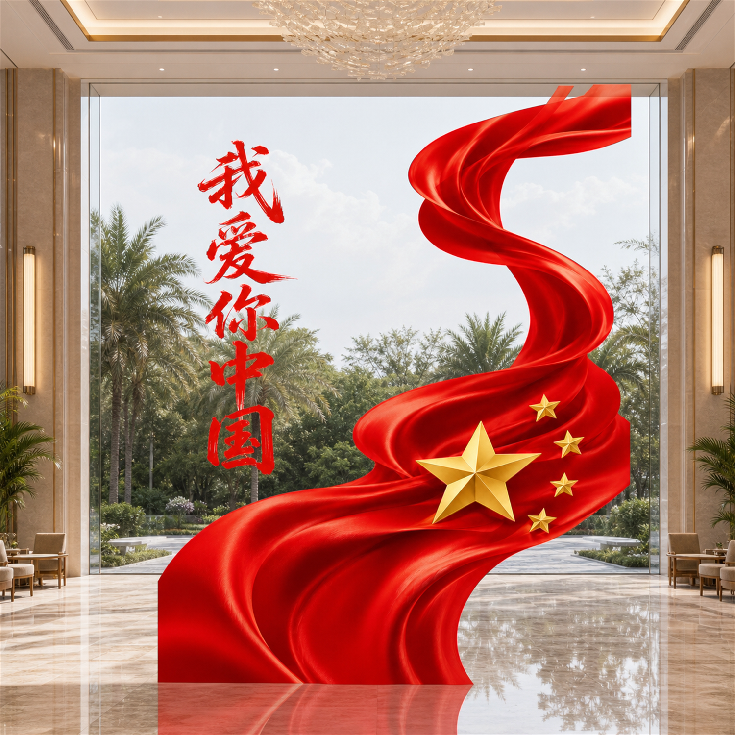 国庆节我爱祖国餐饮店铺装饰氛围布置创意玻璃门窗户免胶静电贴纸
