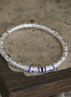 足银999珐琅彩梅花唐草纹手镯女