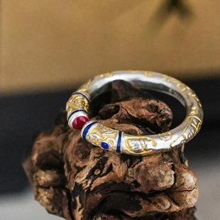 沁恋足银999吉言描金纯银戒指女开口珐琅招财猫平安喜乐指环送礼