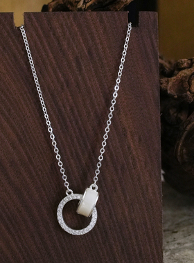 足银990双环猫眼石银项链