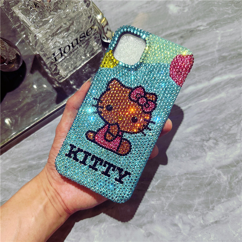 适用苹果16Promax奢华水钻手机壳iPhone15Promax镶钻Hellokitty蓝色满钻14Pro全包软壳网红13Pro原创手工水钻