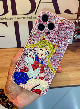 适用iPhone15Promax美少女镶钻手机壳苹果14Promax硅胶防摔14全包卡通12Pro可爱个性11奢华水钻13Pro满钻硅胶