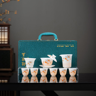 璞玉白瓷茶具套装简约悬停功夫盖碗泡茶杯年会商务轻奢送客户礼品