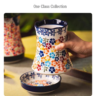 手绘筷子筒家用陶瓷沥水快子筷子筒筷笼厨房筷桶刀叉收纳盒筷子篓