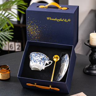 出口英青花骨瓷咖啡杯碟套装陶瓷复古欧式精致高级感轻奢下午茶杯