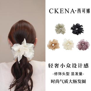 西可娜高级感绢纱气质大肠发圈复古双层优雅珍珠头绳粗发绳女头花