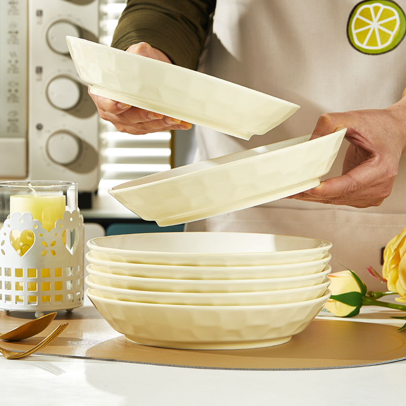 。盘子菜盘家用陶瓷餐具新款奶油风加厚防烫方盘装菜碗盘碟套装家