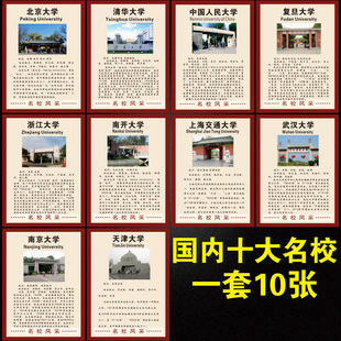名校大学简介挂图世界中国十大名校海报北京清华复旦校训简介介绍