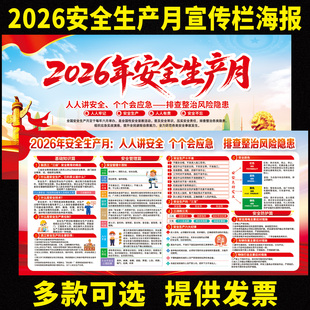 2026年安全生产月主题知识人人讲安全个个会应急宣传栏海报消防展