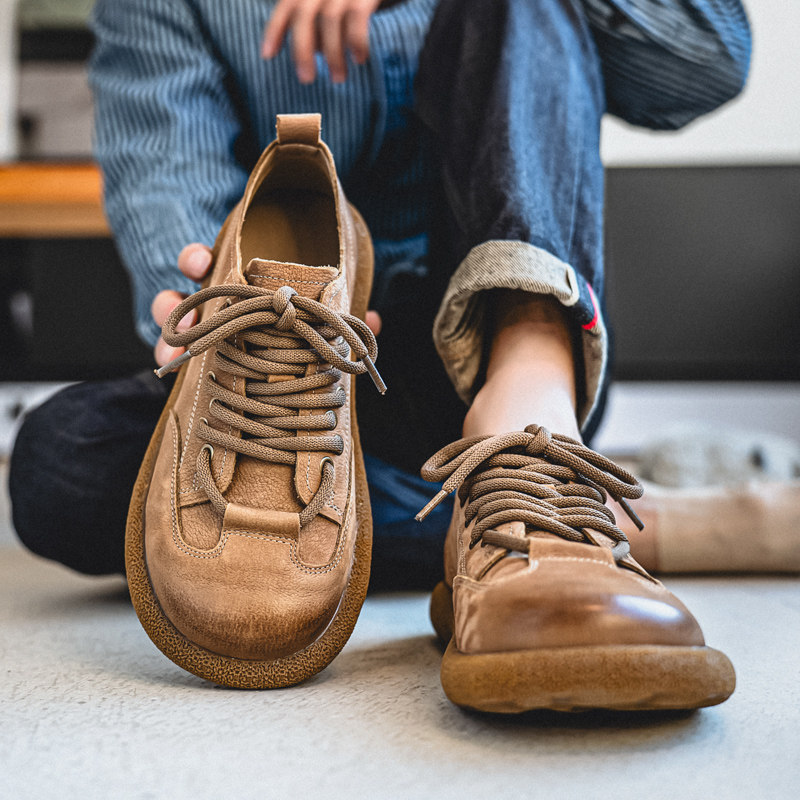 头层小牛皮男鞋2026新款春季大头鞋真皮透气软底英伦防滑休闲皮鞋