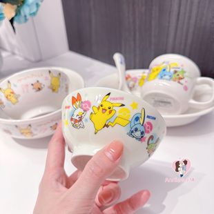 新到 日本制皮卡丘儿童宝宝大号陶瓷碗辅食碗勺子水杯盘子面碗