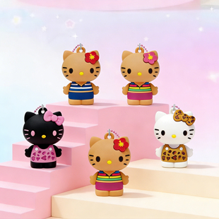 日本本土 sanrio三丽鸥黑皮豹纹草裙hello kitty立体拼图链条挂饰