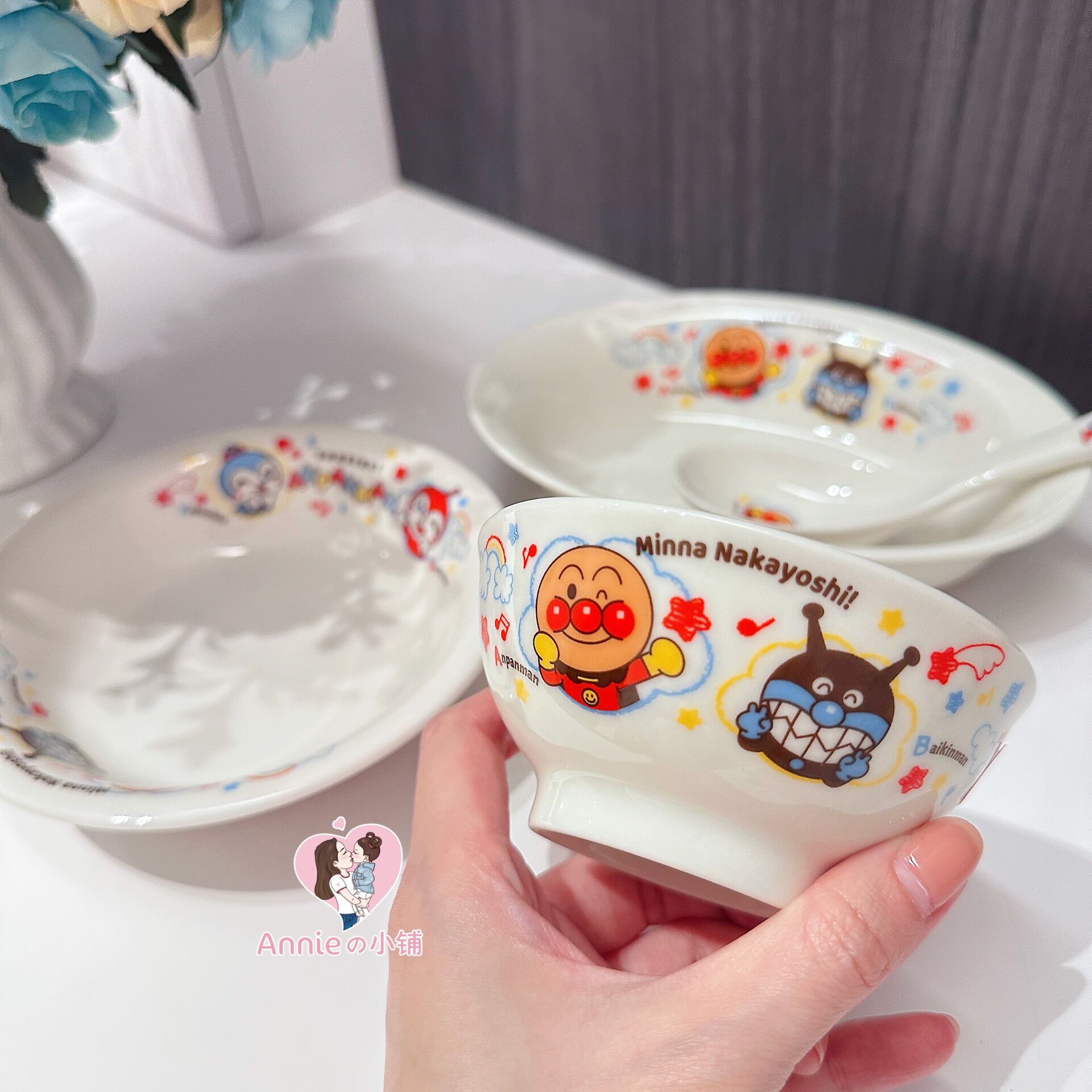 日本制面包超人陶瓷餐具碗勺盘