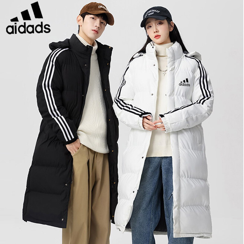 超长款过膝情侣羽绒服男女冬季新款保暖加厚中戏防寒服三条杠外套