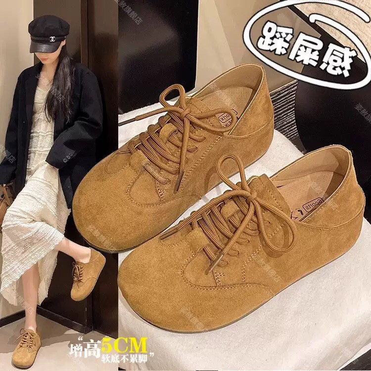 大头丑萌鞋女懒人两穿反绒皮内增高勃肯鞋秋季复古踩屎感单鞋孕妇