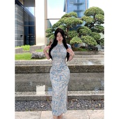 改良旗袍年轻款 微胖新中式 日常可穿气质国风连衣裙 青花 Bbabes