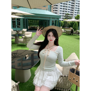 长袖 Babes 微胖mm显瘦遮肉挂脖内搭显瘦修身 大码 上衣 苹果气泡