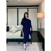 Bbabes 裙早秋毛织斗篷气质吊带长裙两件套 轻奢套装 蓝鸢词 法式