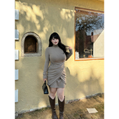 Bbabes 微醺特调 纯欲风半高领收腰辣妹连衣裙超火显瘦包臀短裙