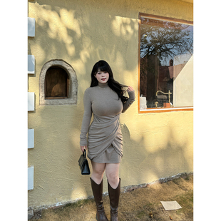 Bbabes 纯欲风半高领收腰辣妹连衣裙超火显瘦包臀短裙 微醺特调
