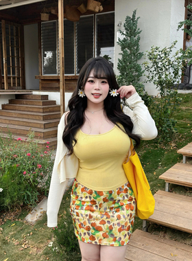 Babes【盛夏午后】大码温柔纯欲风短裙修身显瘦外搭开衫上衣套装