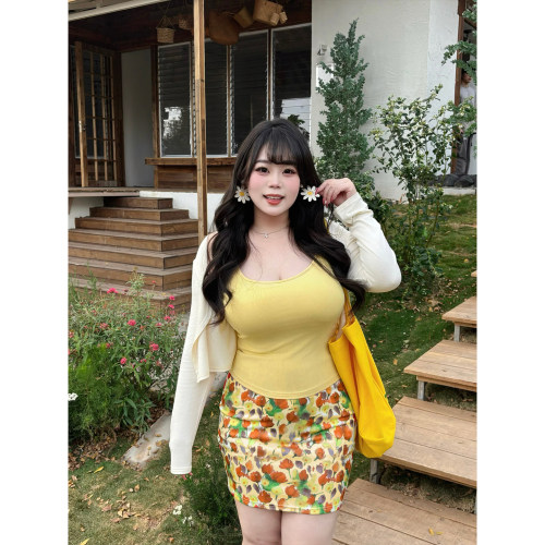 Babes【盛夏午后】大码温柔纯欲风短裙修身显瘦外搭开衫上衣套装