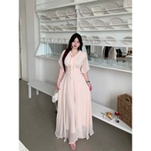 Bbabes 超仙温柔飘逸系带连衣裙气质收腰显瘦a字长裙 风轻轻吹