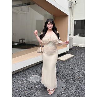 纯欲风抹胸褶皱网纱修身 大码 显瘦高级感连衣裙 美神降临 Babes