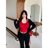 Bbabes 内搭辣妹上衣 无袖 氧气感背心 红色系带挂脖背心女夏季