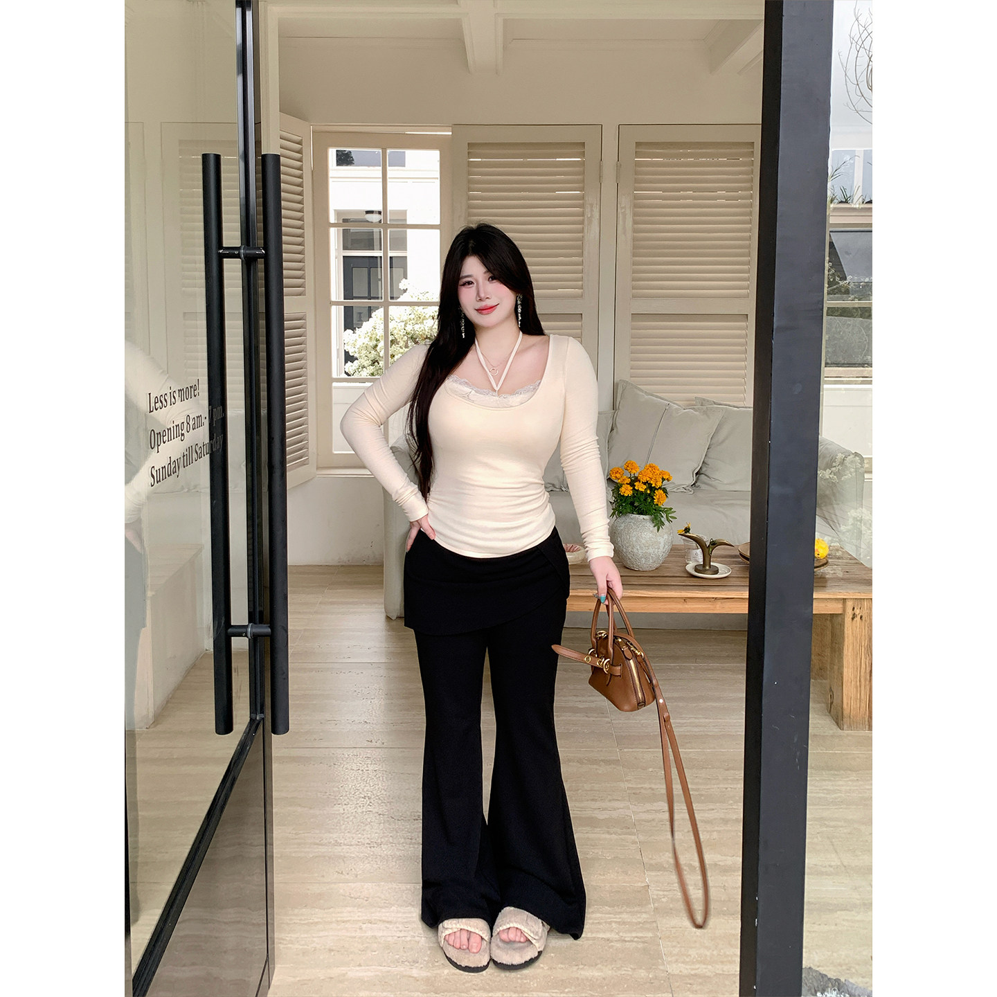 Babes【糯米裤】运动显瘦侧开叉屁帘裙裤喇叭裤休闲长裤阔腿裤女