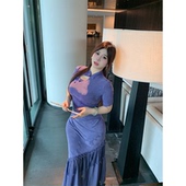 新中式 Bbabes 紫烟蕊梦 国风气质微胖显瘦流苏轻奢连衣裙旗袍