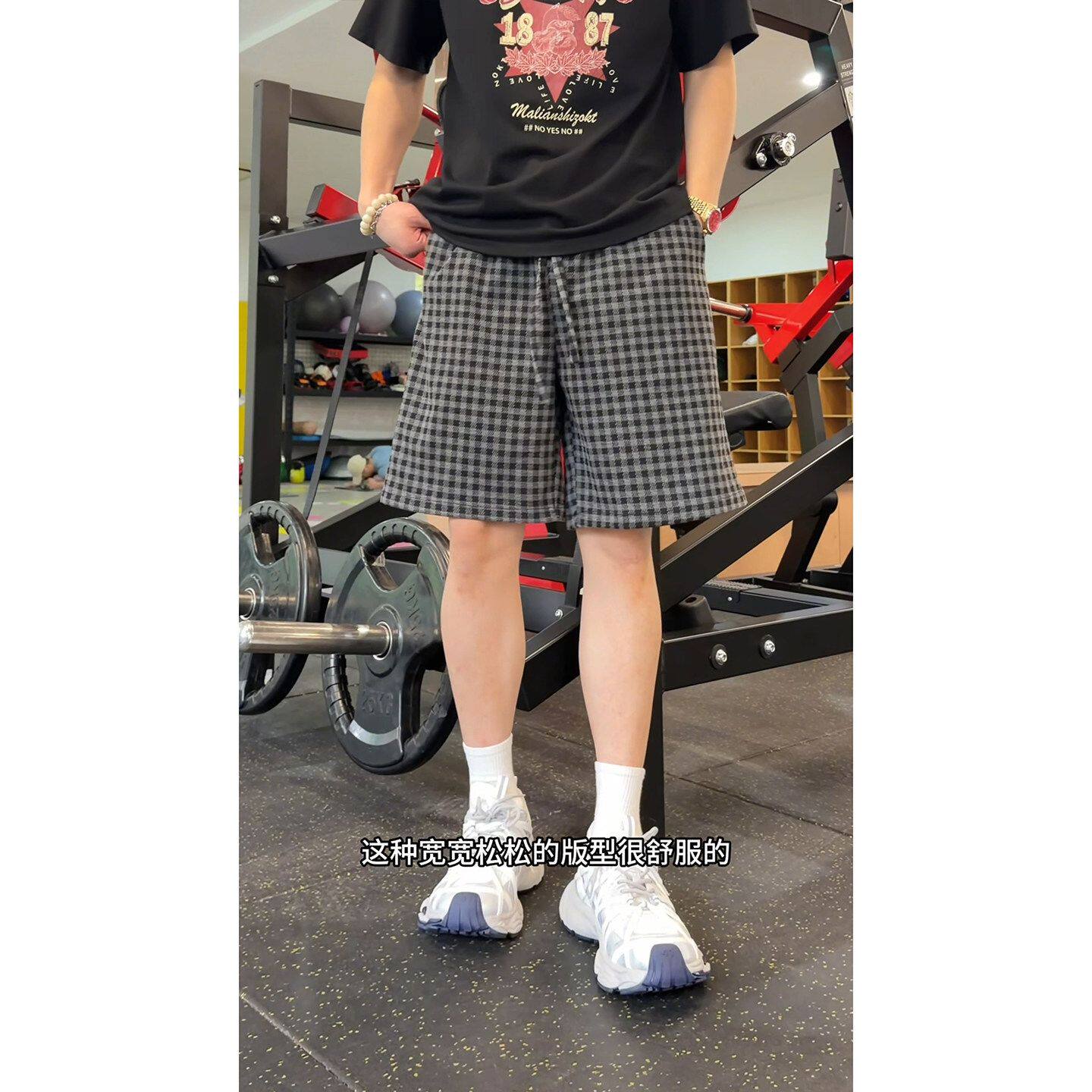 美式复古条纹格子短裤男夏季薄款宽松休闲沙滩裤子直筒运动五分裤