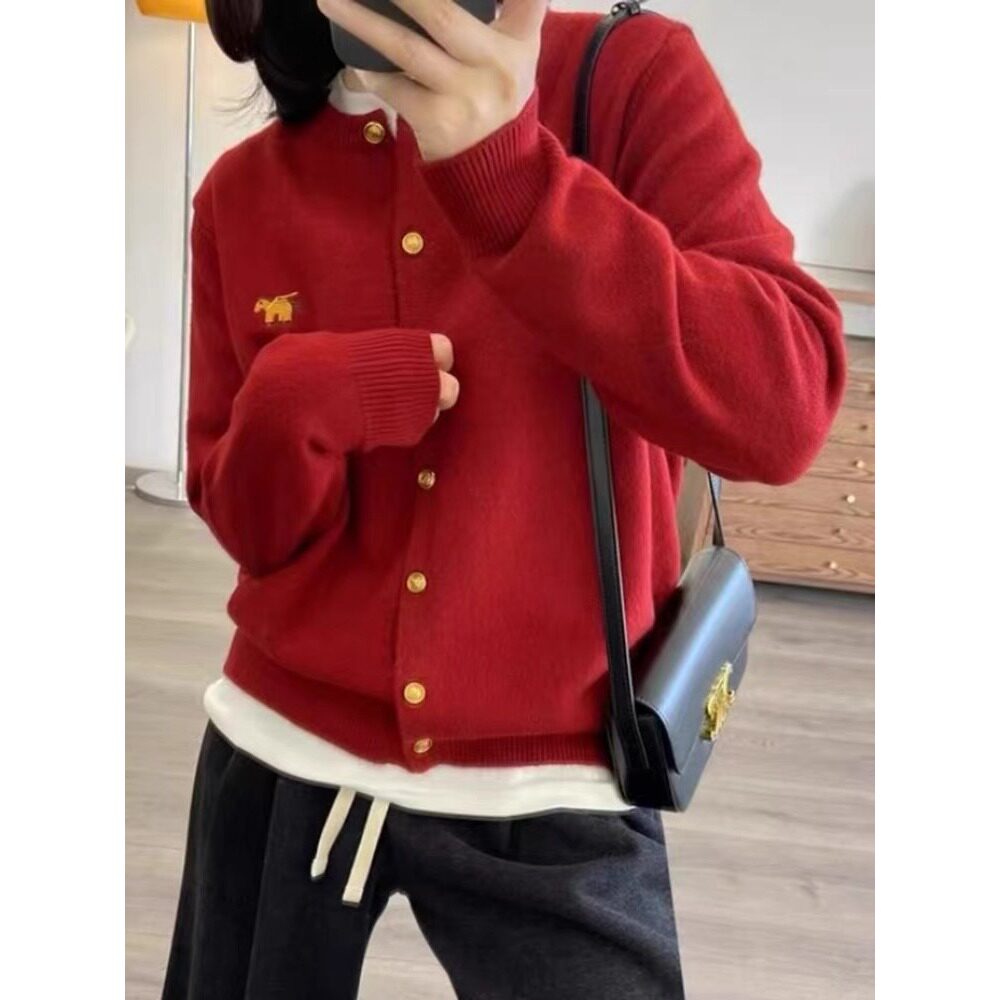 新款韩系针织衫女小个子刺绣开衫洋气长袖上衣