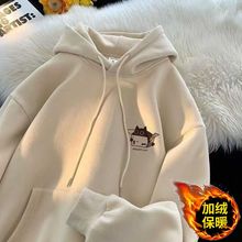 高级感痞帅潮流卡通美式复古重磅400g连帽卫衣男秋冬宽松加绒加厚