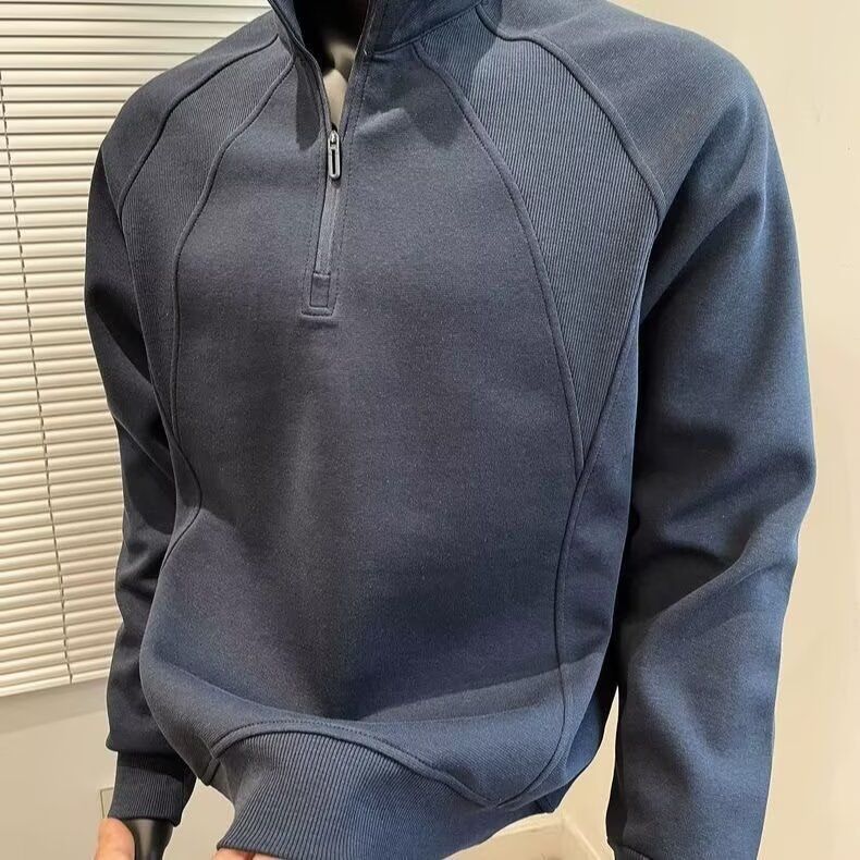 春秋新款高级感立领半拉链卫衣男士潮流简约宽松百搭长袖加绒上衣