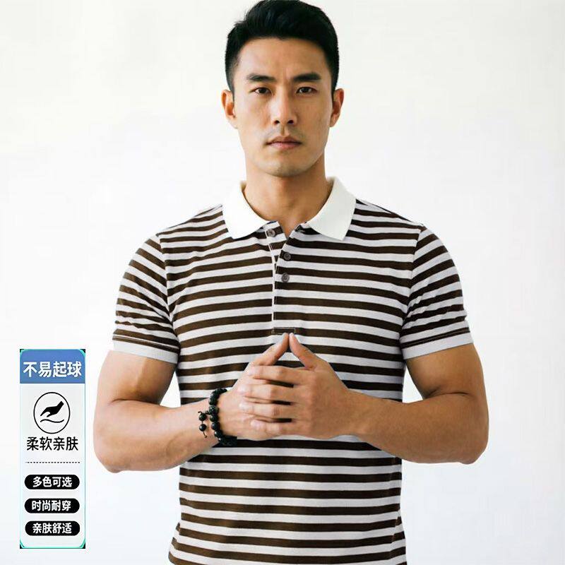 夏季新款条纹男士短袖POLO衫休闲菠萝纹T恤时尚宽松翻领男装