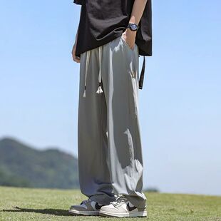 冰丝休闲裤男士夏季新款宽松速干裤子美式薄款直筒运动裤灰色长裤