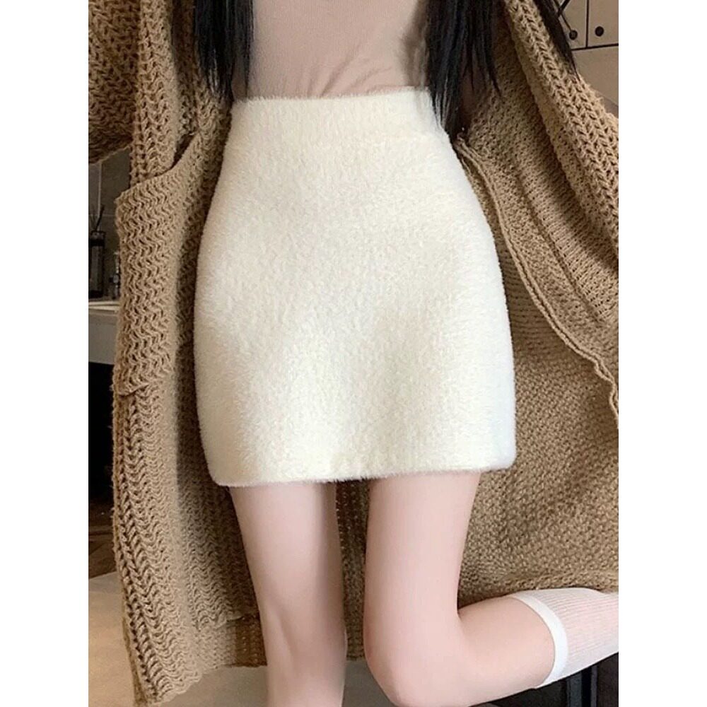 水貂绒针织短裙女秋冬新款小个子高腰a字半裙防走光辣妹包臀裙子