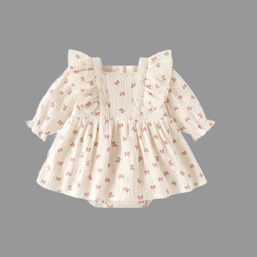 秋季婴儿长袖衣服纯棉连体衣新生儿女宝宝哈衣裙公主外出衣服爬服