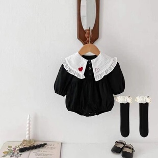 满月婴儿法式春秋公主哈衣百天包屁衣新生儿女宝宝小香风周岁爬服