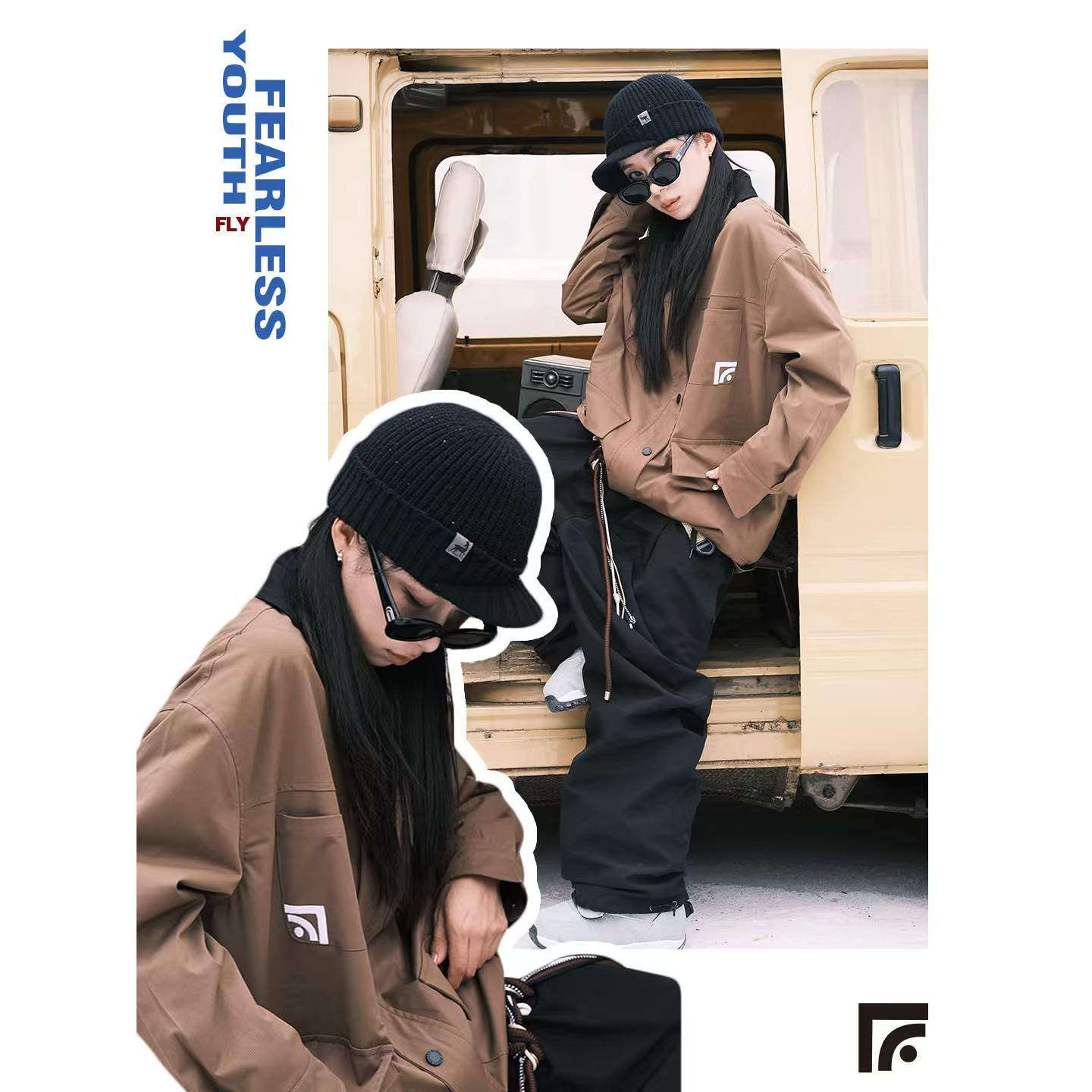 FLY 滑雪服日系翻领教练夹克男女同款防风防水加厚户外单板双板