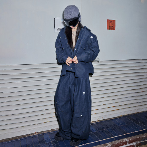 FLY 丹宁色夹棉牛仔滑雪服套装立体裁切户外防风防水男女雪服外套