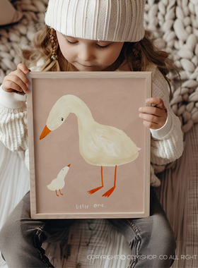 北欧同步儿童家居little one geese手绘版画实木框儿童房软装挂画
