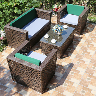 户外双人藤编沙发花园别墅组合室外酒店会所简约现代单人沙发家具